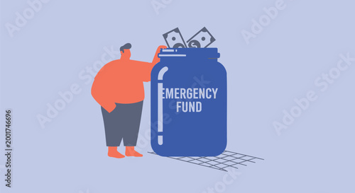 Emergency fund, savings jar, money management, financial planning, vector illustration