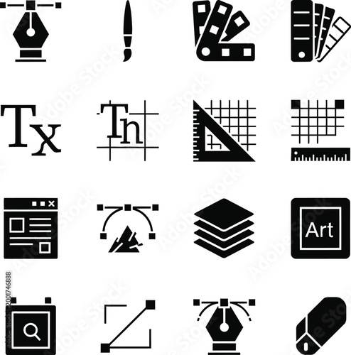 Web design and graphics tools icon set black and white vector