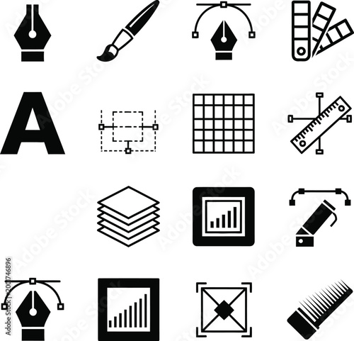 Design icons for digital art and graphics creation vector set