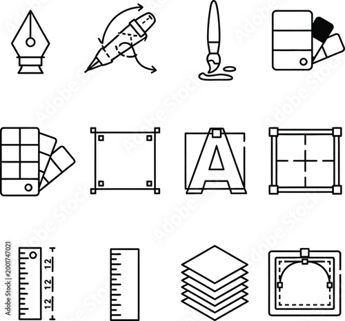 Graphic design elements icons set line art vector illustration