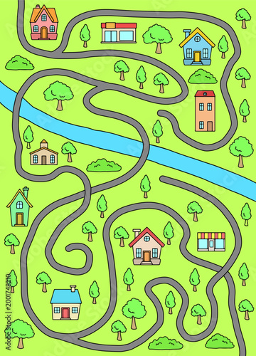 City maze graphic color sketch vertical illustration vector 