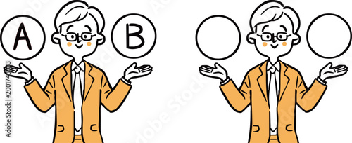 AとBの選択肢　ビジネスマン2　上半身　ベクター（オレンジ）