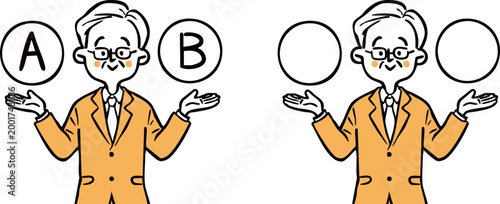 AとBの選択肢　シニア会社員社長　上半身　ベクター（オレンジ）