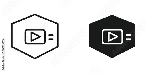 Cuadro en lienzo Modern play button icon with equal sign in clean hexagon frame