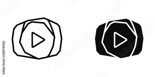 Minimal play button icon in geometric shape with two styles