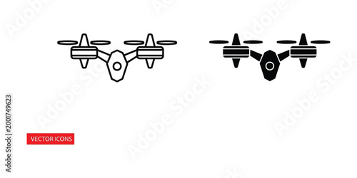 Minimalist quadcopter drone vector icon set