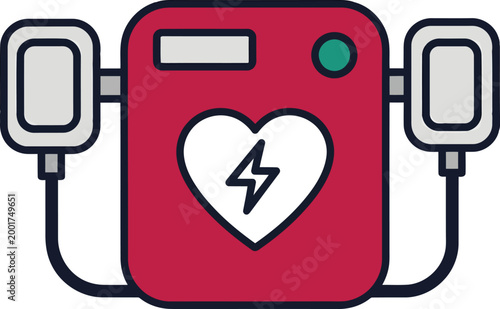 Defibrillator medical emergency device icon for heart restart and life support in hospital clinical cardio resuscitation use