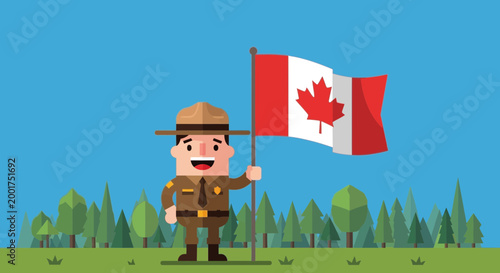 Cuadro en lienzo Canadian Ranger Holding Canadian Flag with Maple Leaf - Flat Design