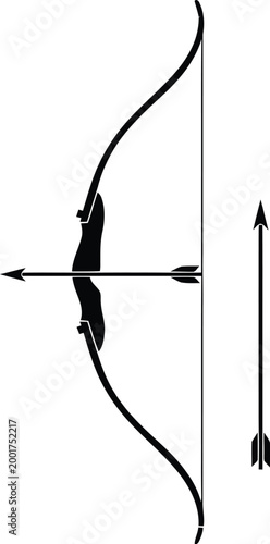 Black silhouette of a traditional recurve bow and arrow hunting equipment