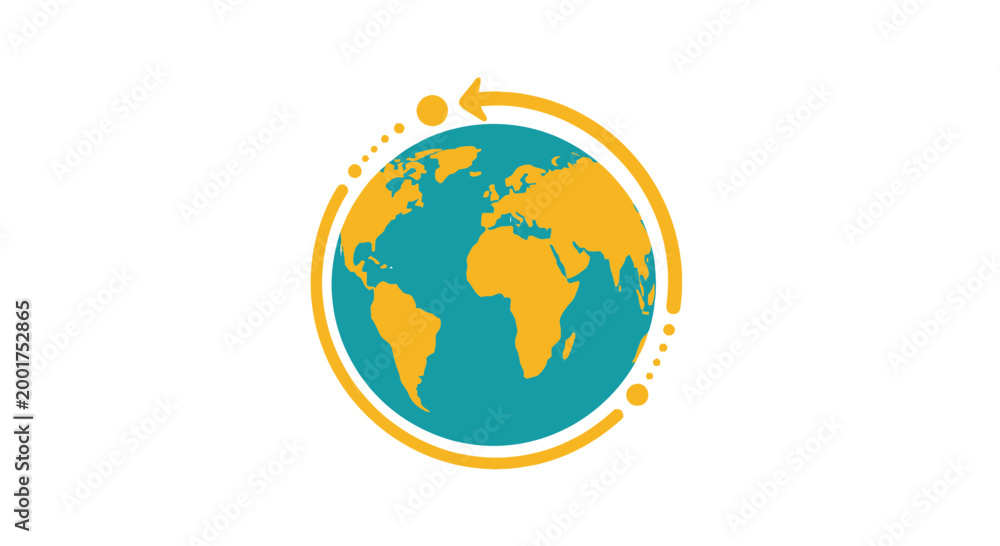 Naklejka premium Global travel and logistics icon with earth and circular arrow.