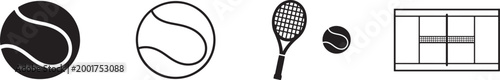 Tennis balls set icons isolated sports ball collection for game equipment design and athletic use