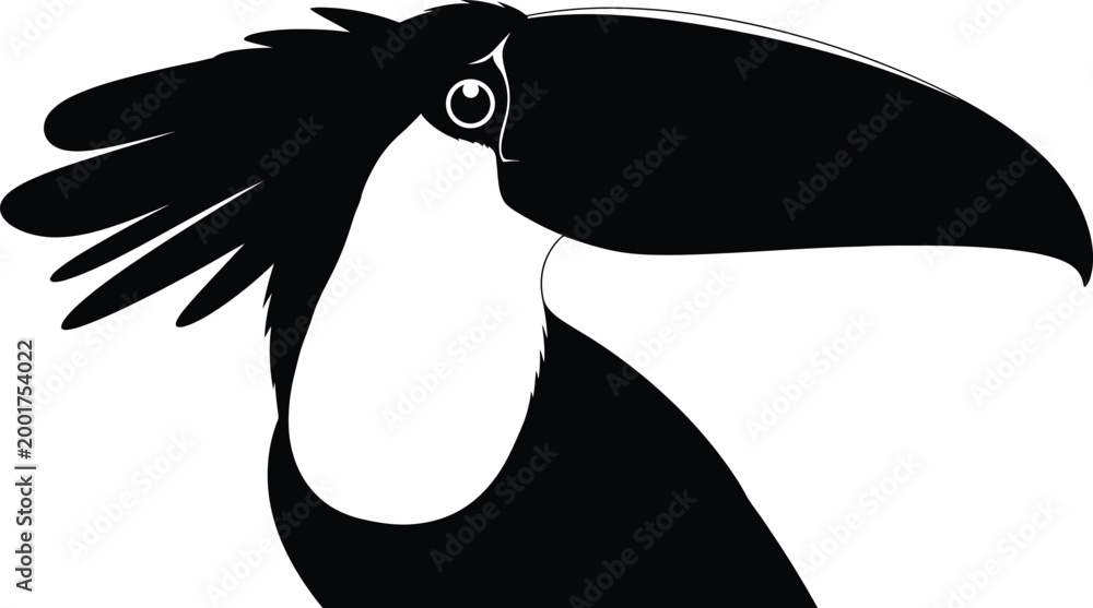 Obraz premium Toucan head silhouette a striking black and white bird illustration