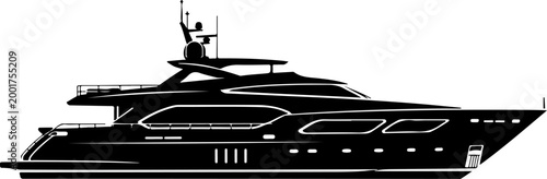 Foto Luxury yacht, boat, vessel, nautical icon, black silhouette, white background