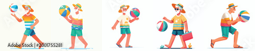 vector of a grandpa standing playing beach ball in summer