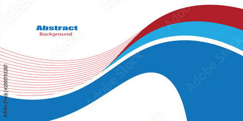 Red Blue Wave Abstract Background with Smooth Curves and Copy Space,