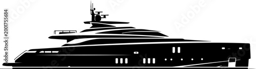 Bild auf Leinwand Luxury yacht, black silhouette, vector boat, sailing vessel, modern design