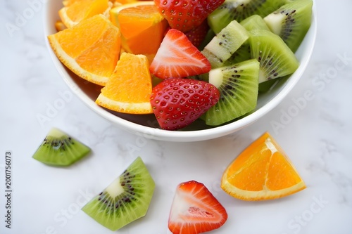 fruit salad in a glass bowl
