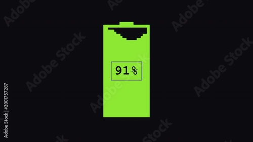 8 bit retro loading 4k video game concept, battery charging at 91 percent, pixelated style
