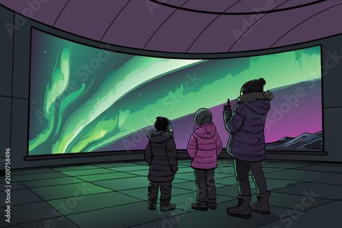 Aurora Borealis Simulator Scene With Children Stan