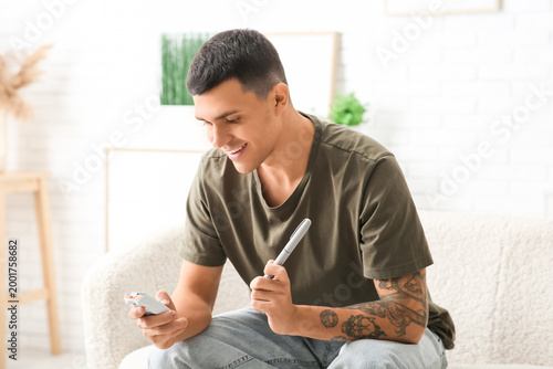 Diabetic young man with lan...