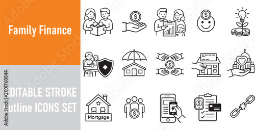 Family Finance Line Icons Set...