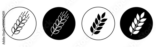 Gluten symbol. Wheat Icon Set in Black and White Circular Designs Representing Agriculture, Organic Farming, and Natural Products