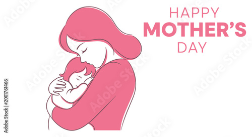 mother hugging child with happy mother's day text high quality