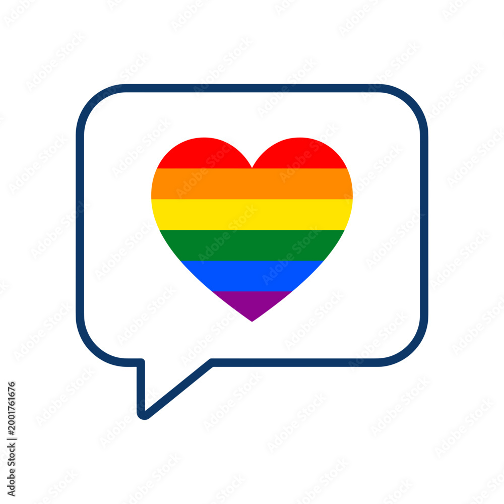 Obraz premium A vibrant rainbow heart within a speech bubble, symbolizing pride, love and inclusivity