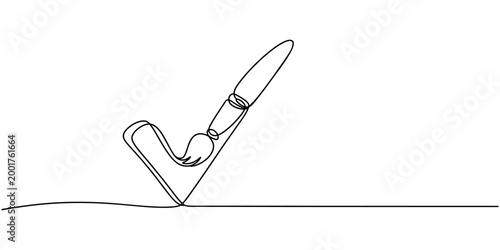 Single line of a paintbrush forming a check mark sign symbol approval in white background
