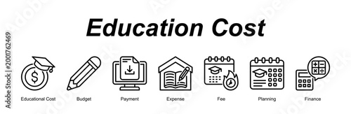 Education Cost web banner icon concept for with icon of Educational Cost, Budget, Payment, Expense, Fee, Planning, Finance.