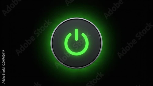 Green power button on black.