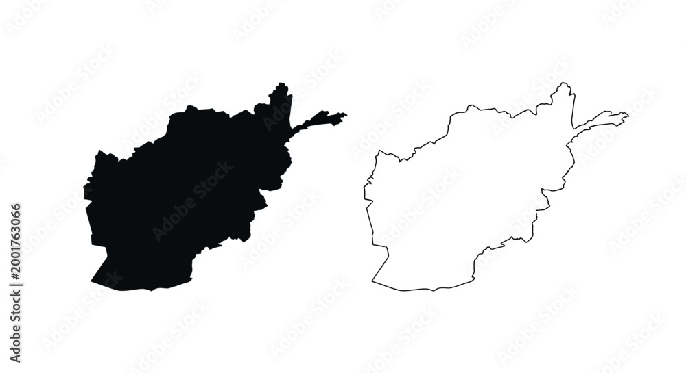Obraz premium Afghanistan Map Silhouette and Outline Vector Illustration