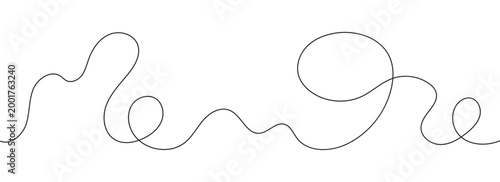 Minimal oneline squiggle design. A long, continuous wavy cable with twisting, tangled curves and smooth horizontal flow.