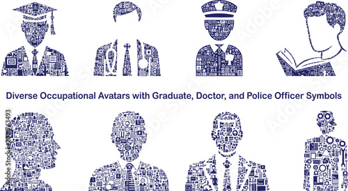Diverse occupational avatars representing professions like graduate, doctor, and police officer from job related icons