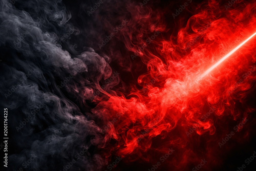 Fototapeta premium Flowing dark smoke with neon red light 