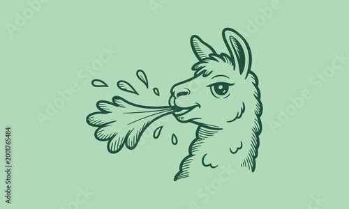 Illustration of a llama spitting in a sketchy hand-drawn style line art