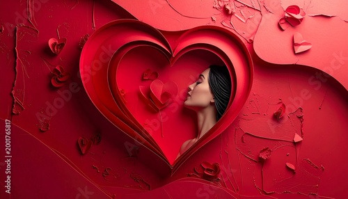 Romantic Valentines Day Portrait of a Woman in a Heart.