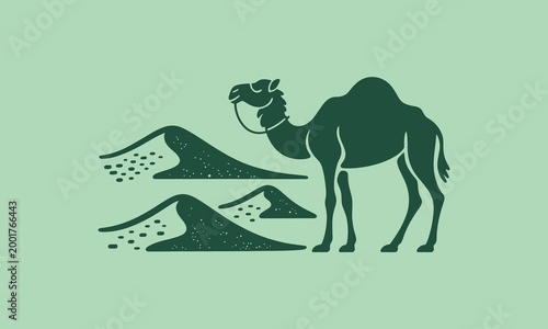 Camel standing in front of sand dunes illustration desert landscape
