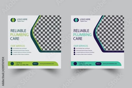 Professional Plumbing Service Social Media Post and Instagram Ad Template Vector
