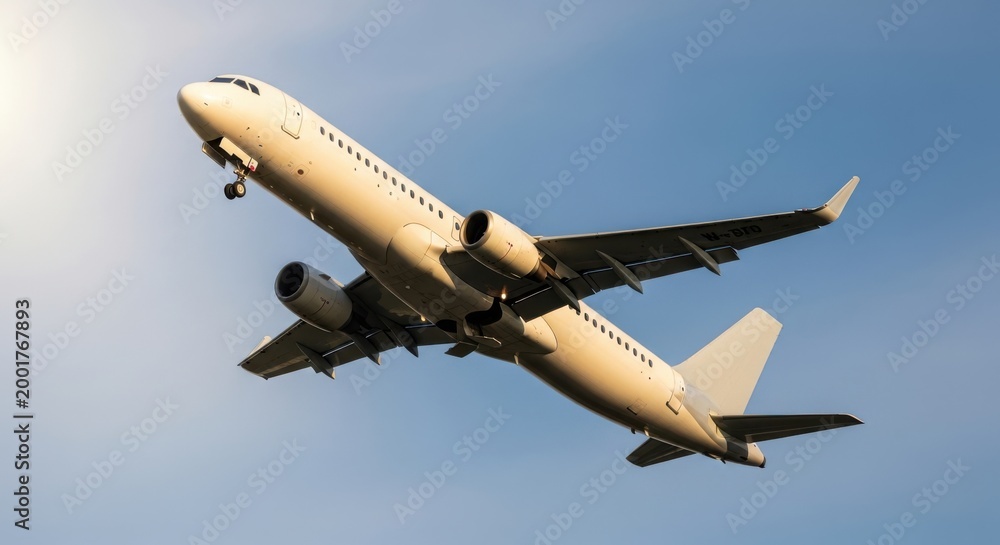 Obraz premium Commercial airplane taking off in a clear blue sky