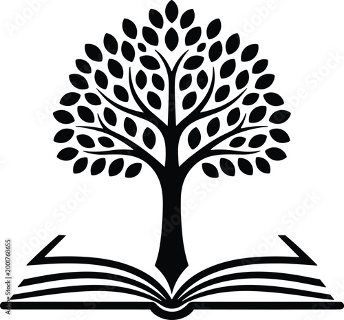 Tree growing from book, knowledge illustration, learning design artwork