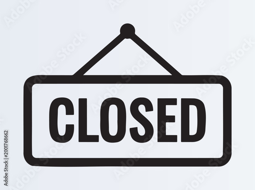 Simple black and white closed sign hanging isolated for business use