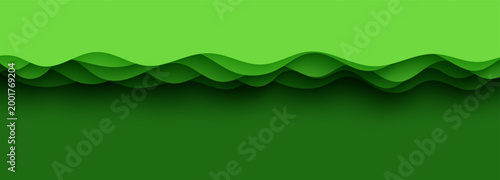 Paper cut top border plus 3D slime abstract bg with green wave layers. Abstract layout design template for eco brochure or environment flyer. Papercut banner carving waving layered vector shape.