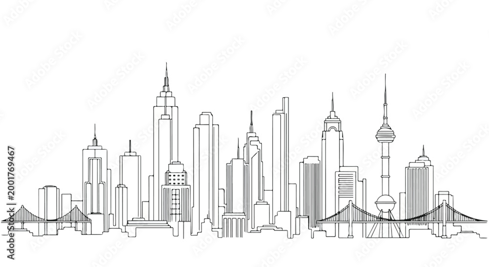 Obraz premium Minimalist City Skyline Architecture Vector Illustration Line Art