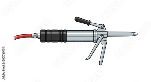 Silver caulking gun with black handle.