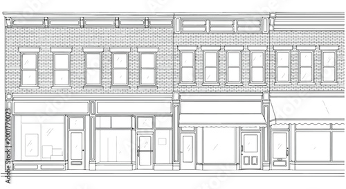 Modern Storefront Building Architecture Vector Illustration Line Art