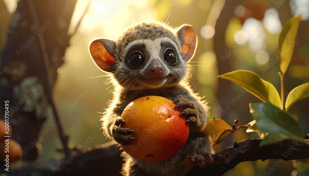 Fototapeta premium Cute lemur fruit