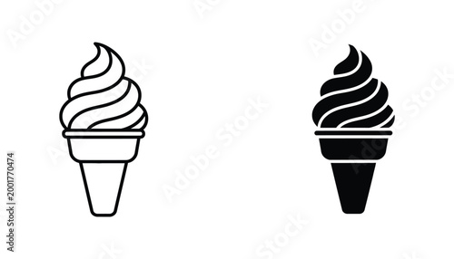Soft serve ice cream cone icon in outline and solid black vector style for dessert shop menu or food industry branding and marketing