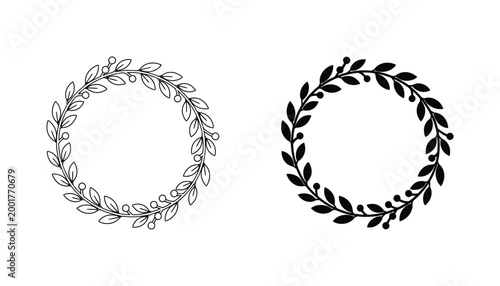 Elegant circular laurel wreath vector illustration with delicate leaves and berries symbolizing victory achievement and honor