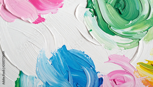 Abstract Colorful Thick Oil Paint Texture on White Canvas